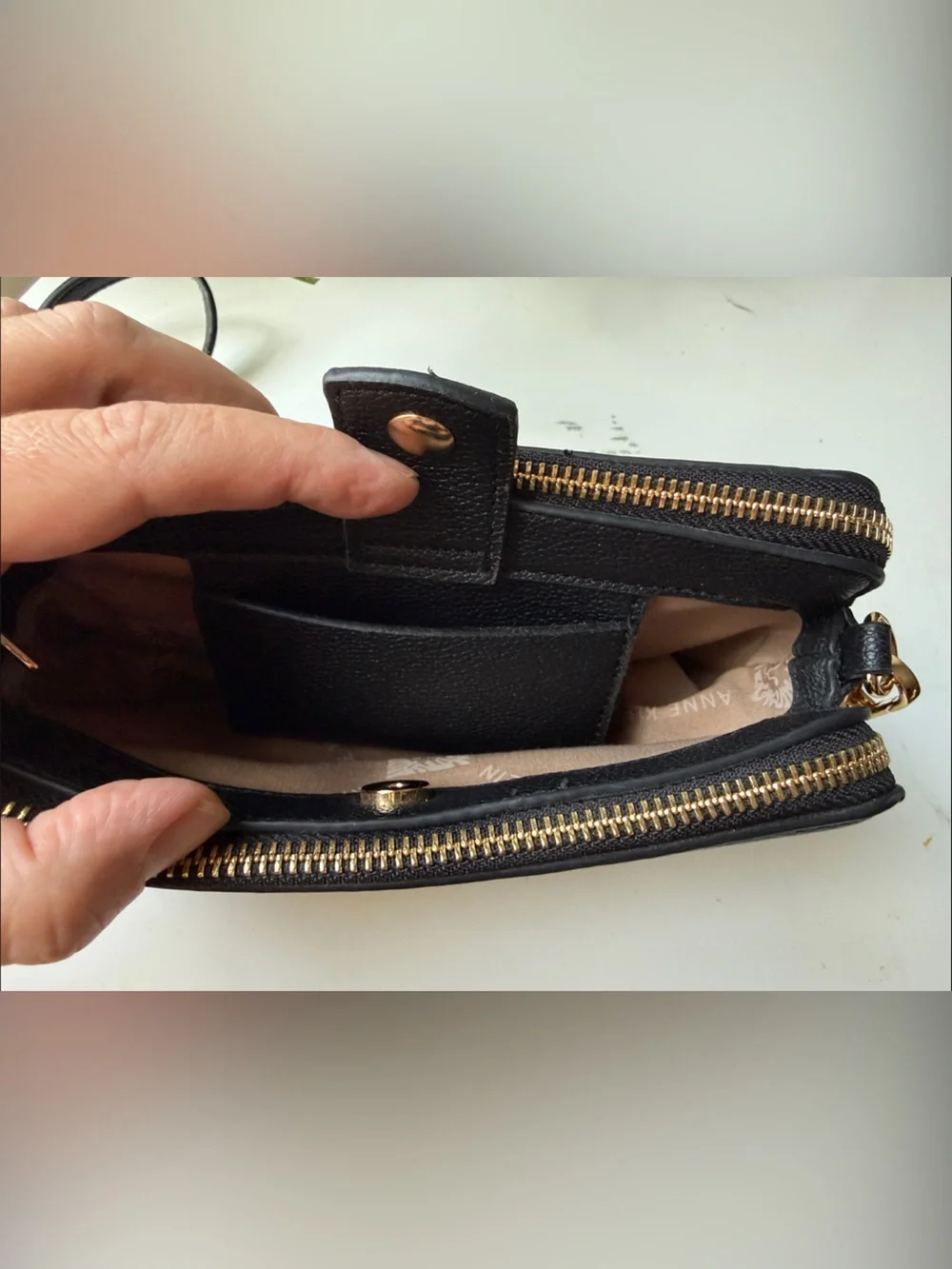 Anne Klein Gold Cork-Effect Crossbody Bag with Black Trim